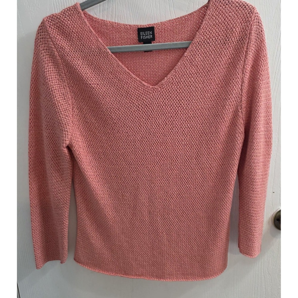 Eileen Fisher coral/pink sweater womans silk blend M beach sweater basic